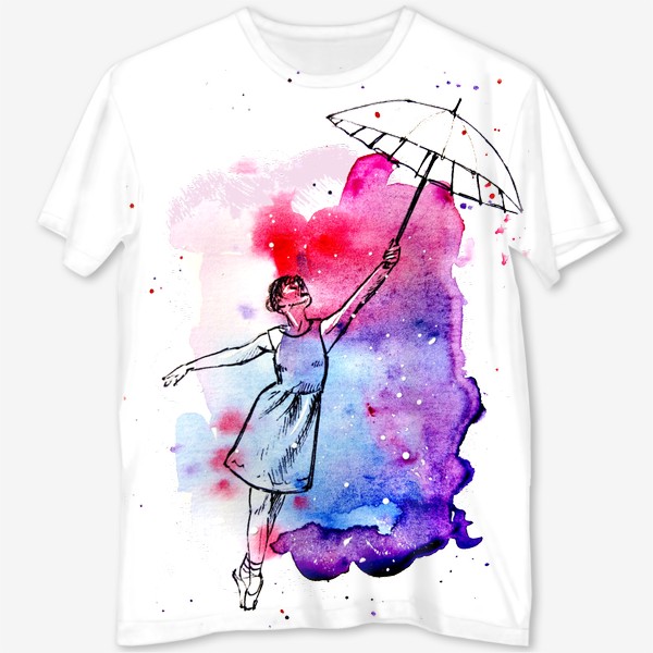 Футболка с полной запечаткой «девушка с зонтом»