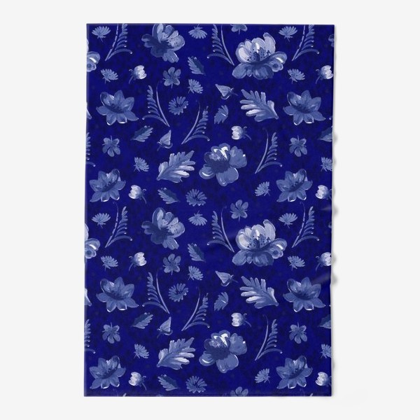 Полотенце «Кобальтовые цветы на синем фоне»