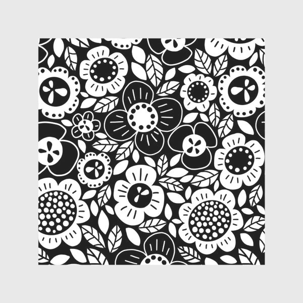 Скатерть «Паттерн с черно-белыми цветами в скандинавском стиле»