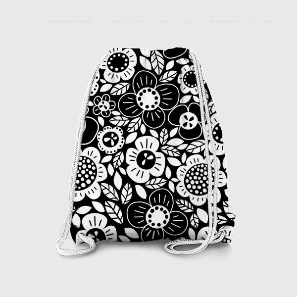 Рюкзак «Паттерн с черно-белыми цветами в скандинавском стиле»