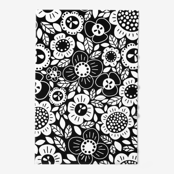 Полотенце «Паттерн с черно-белыми цветами в скандинавском стиле»