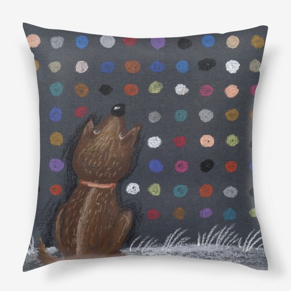 Подушка «Собака и разноцветные кругляшки»