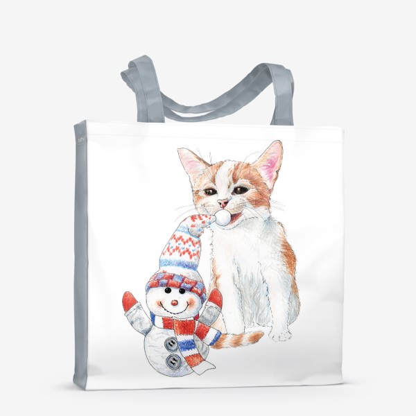 Сумка-шоппер &laquo;котенок со снеговиком&raquo;