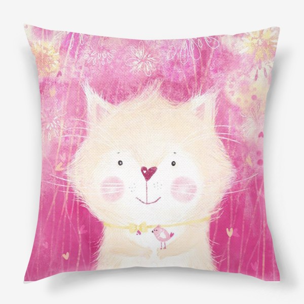 Подушка «Котик на розовом фоне»