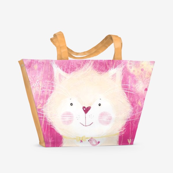 Пляжная сумка «Котик на розовом фоне»