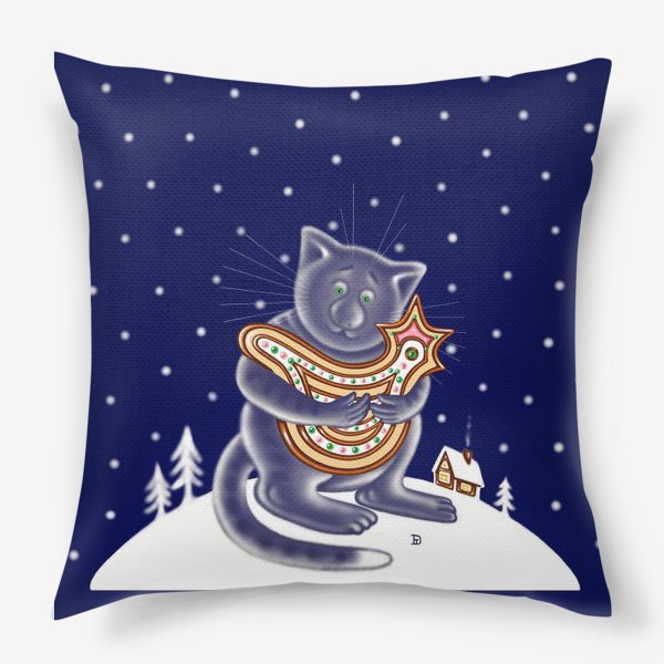 Подушка «Ночной зимний кот»