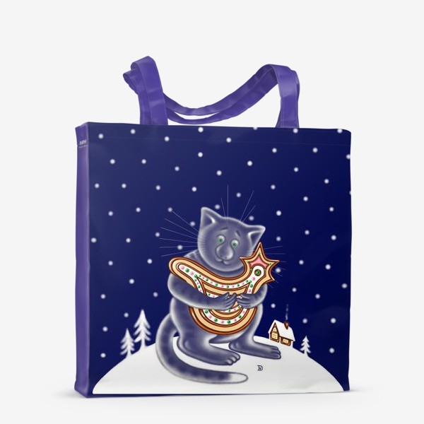 Сумка-шоппер «Ночной зимний кот»