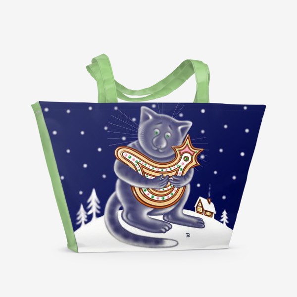 Пляжная сумка &laquo;Ночной зимний кот&raquo;