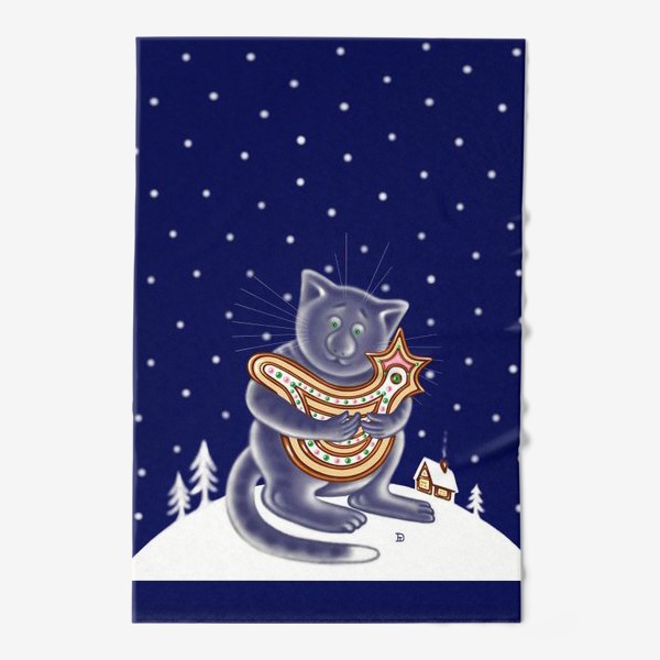 Полотенце «Ночной зимний кот»