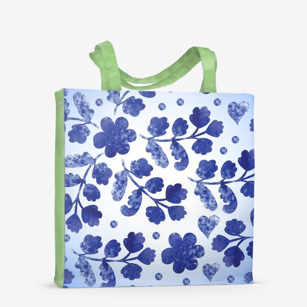 Сумка-шоппер «Орнамент с акварельными синими листьями»