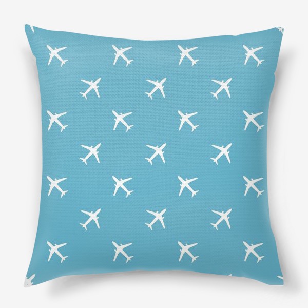 Подушка «Паттерн с белыми самолётами на голубом фоне»