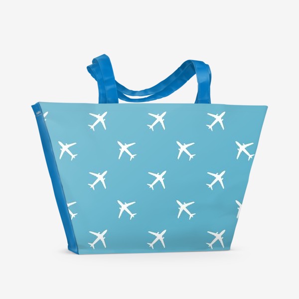 Пляжная сумка «Паттерн с белыми самолётами на голубом фоне»