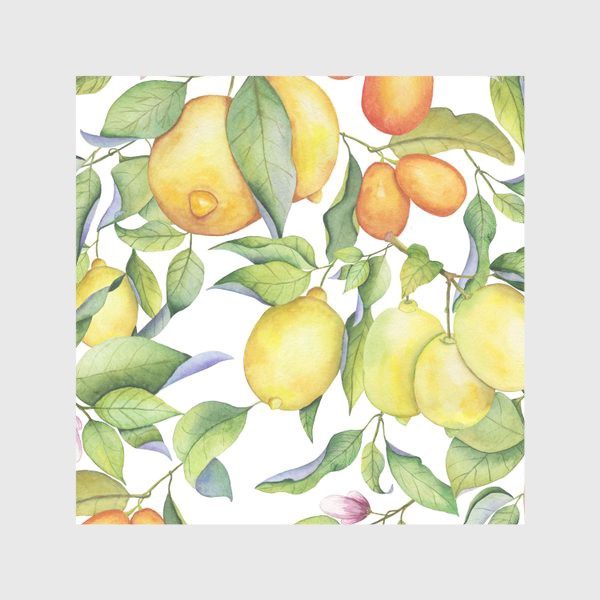 Скатерть «Лимоны, цитрусы на белом. Акварель»