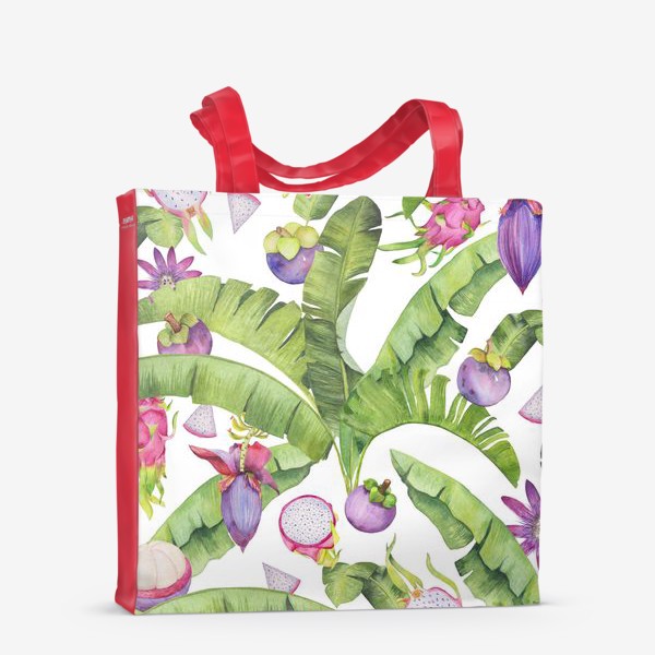 Сумка-шоппер «Тропические фрукты и цветы на белом. Акварель»