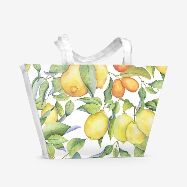 Пляжная сумка &laquo;Лимоны, цитрусы на белом. Акварель&raquo;