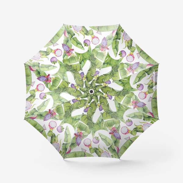Зонт «Тропические фрукты и цветы на белом. Акварель»
