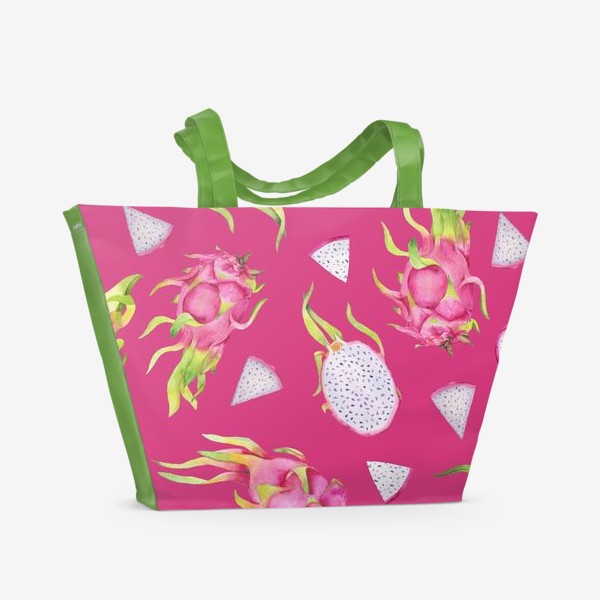 Пляжная сумка «Тропические фрукты: драгонфрут на розовом. Акварель»