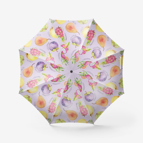 Зонт «Сочные тропические фрукты: манго, груша, лимон, драгонфрут и папайа»