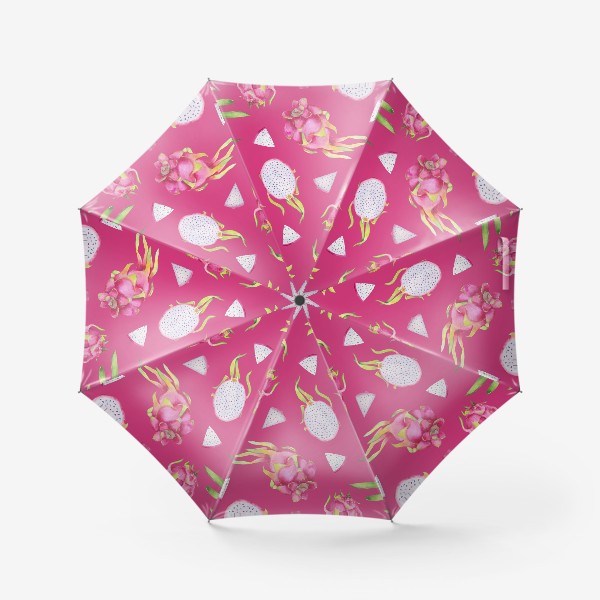 Зонт «Тропические фрукты: драгонфрут на розовом. Акварель»