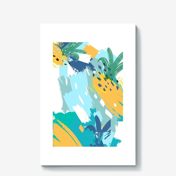 Холст «Абстракция ананасы, растения, желтый, голубой»