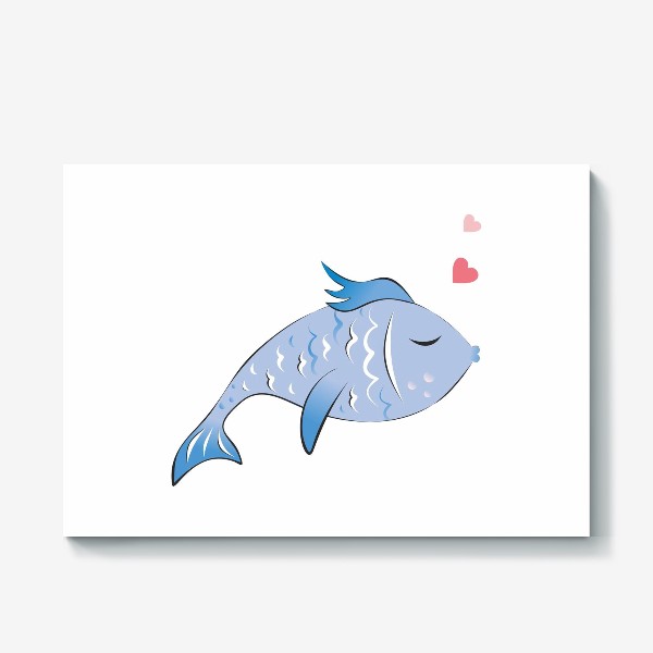 Холст «Парный принт Синяя рыба с сердцем»