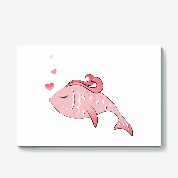 Холст «Парный принт Розовая рыба с сердцем»