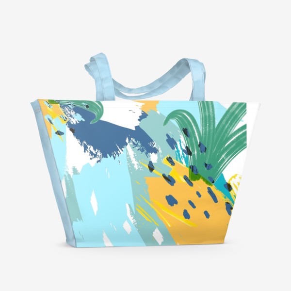 Пляжная сумка «Абстракция ананасы, растения, желтый, голубой»