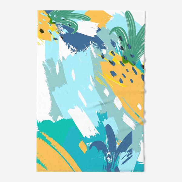 Полотенце «Абстракция ананасы, растения, желтый, голубой»