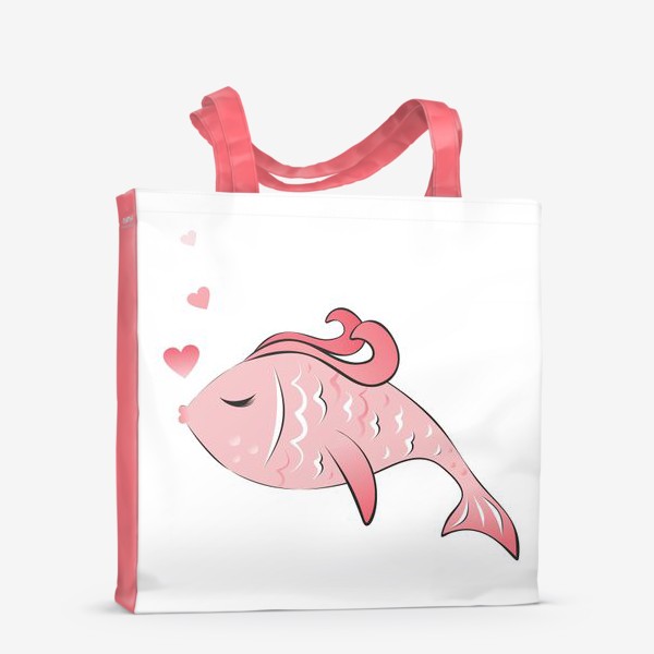 Сумка-шоппер «Парный принт Розовая рыба с сердцем»