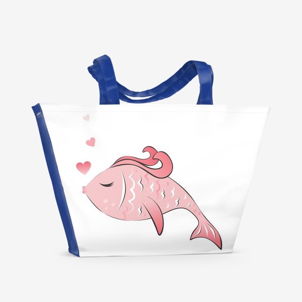 Пляжная сумка «Парный принт Розовая рыба с сердцем»
