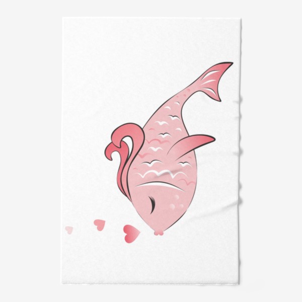 Полотенце «Парный принт Розовая рыба с сердцем»