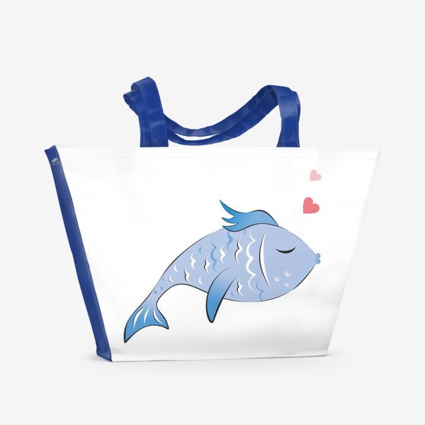 Пляжная сумка «Парный принт Синяя рыба с сердцем»