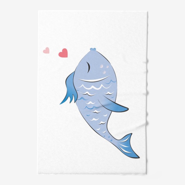 Полотенце «Парный принт Синяя рыба с сердцем»