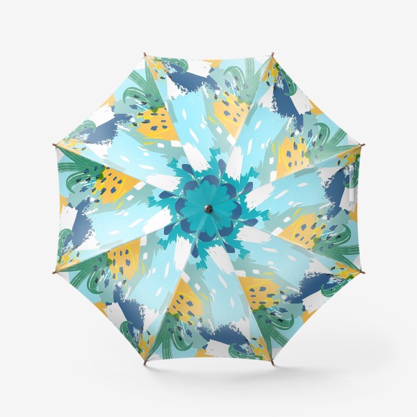 Зонт «Абстракция ананасы, растения, желтый, голубой»