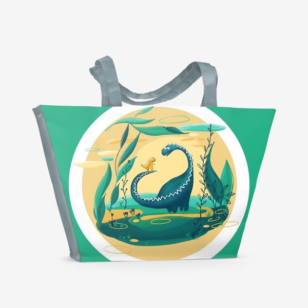 Пляжная сумка «Иллюстрация для детей динозавры, природа, растения, дружба»