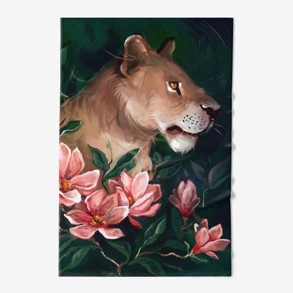 Полотенце «Львица и цветы»