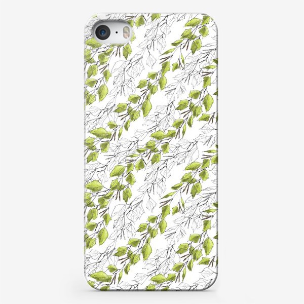 Чехол iPhone «Весенний паттерн с березовыми листьями»