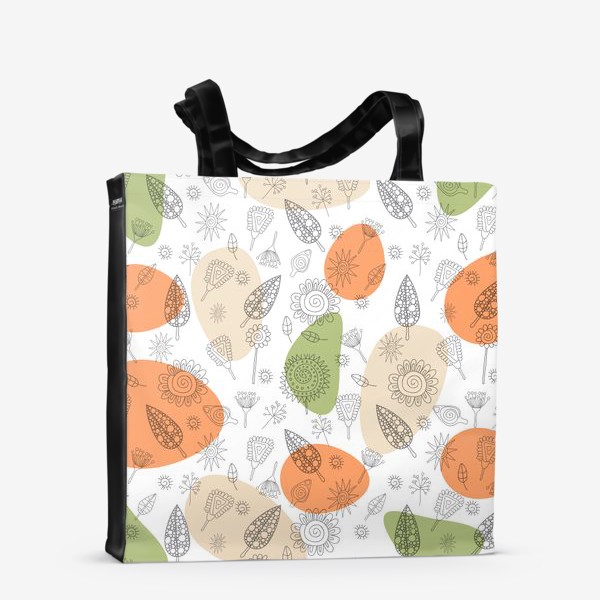 Сумка-шоппер «Цветы и веточки в оранжевых тонах»