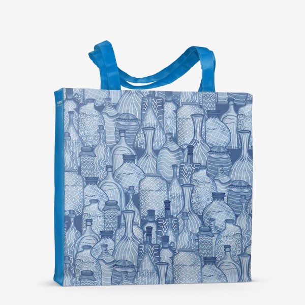 Сумка-шоппер «Голубые бутылки, паттерн»