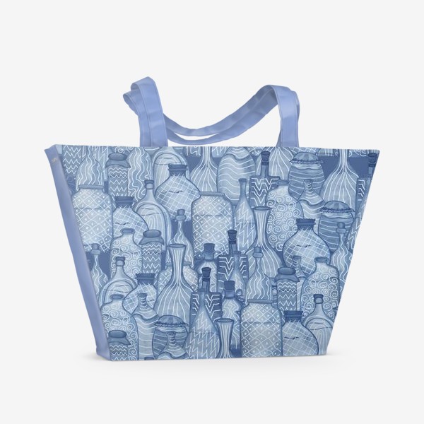 Пляжная сумка «Голубые бутылки, паттерн»
