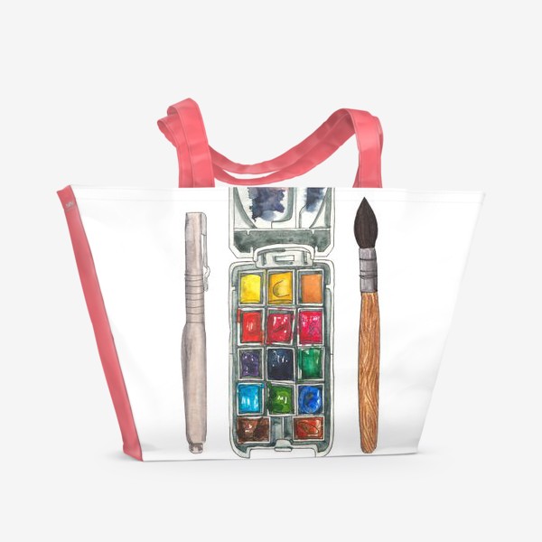 Пляжная сумка «Акварельные краски, кисточка и ручка»