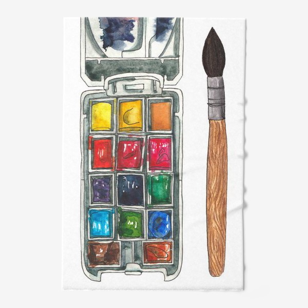 Полотенце &laquo;Акварельные краски, кисточка и ручка&raquo;