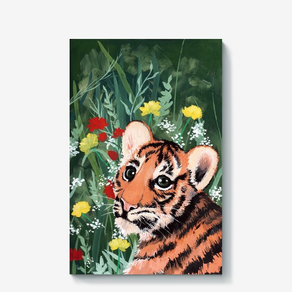 Холст «Тигр в поле с цветами»