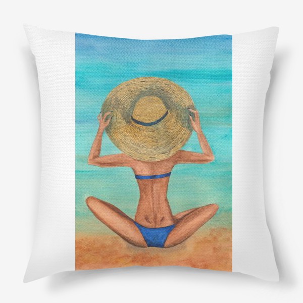 Подушка «Девушка в шляпе на пляже»