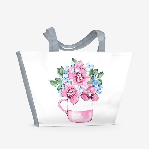 Пляжная сумка «Орхидеи в кружке»