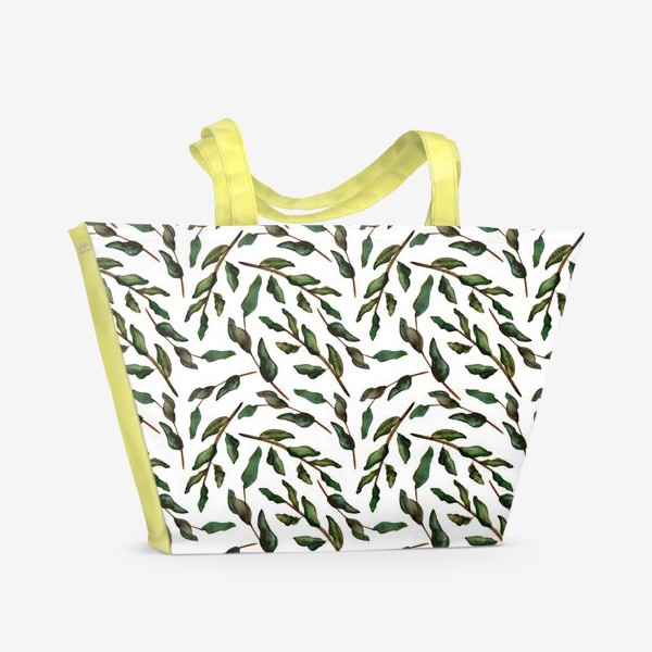 Пляжная сумка «Паттерн зеленые веточки»