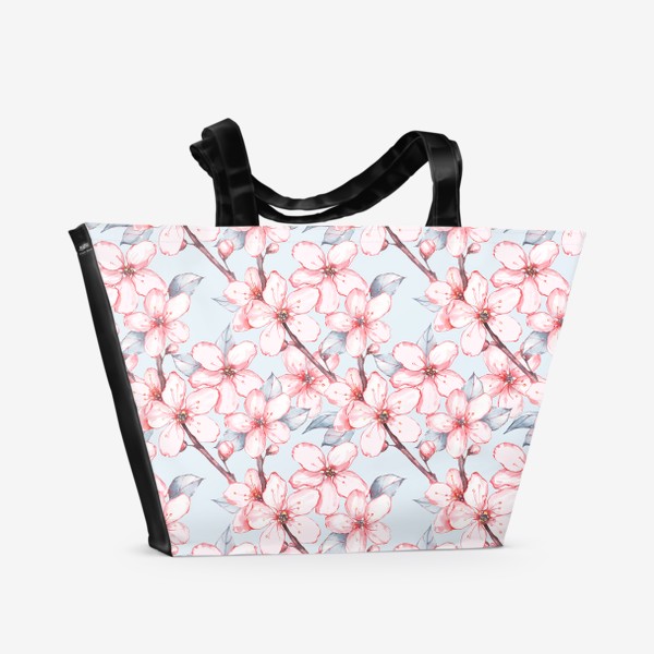 Пляжная сумка «Цветущая сакура. Акварельный паттерн»