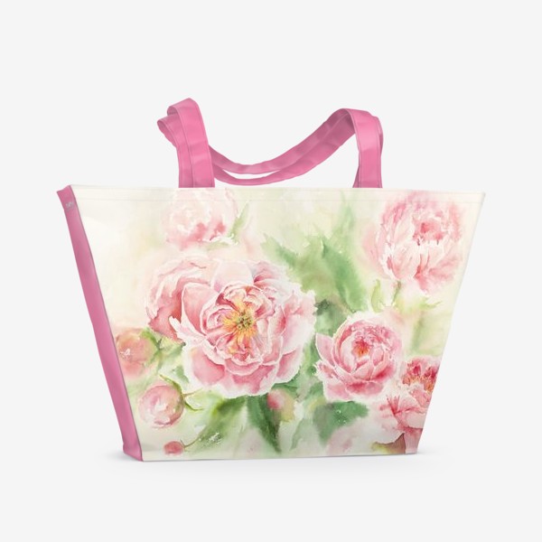 Пляжная сумка «Пионы для мамы или любимой:) Акварель»