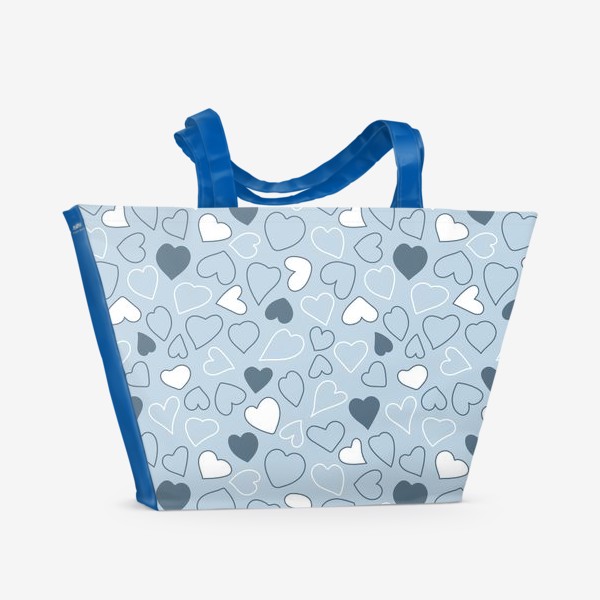 Пляжная сумка «Сердечки на голубом фоне,»