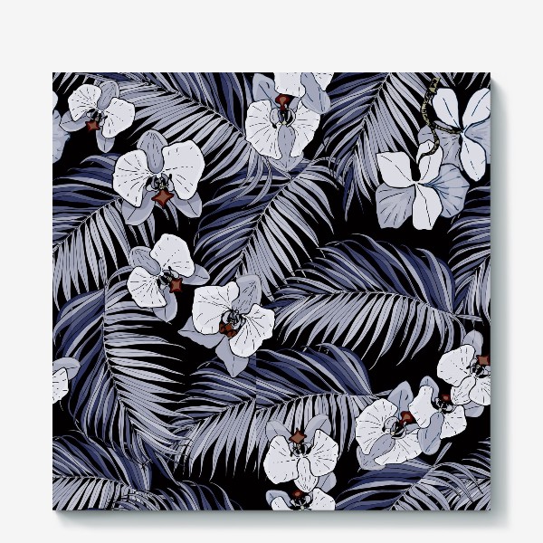 Холст «Синие тропики и орхидеи»
